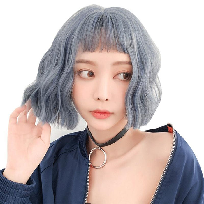 25Cm Haze Blue Short Curly Wig For Women