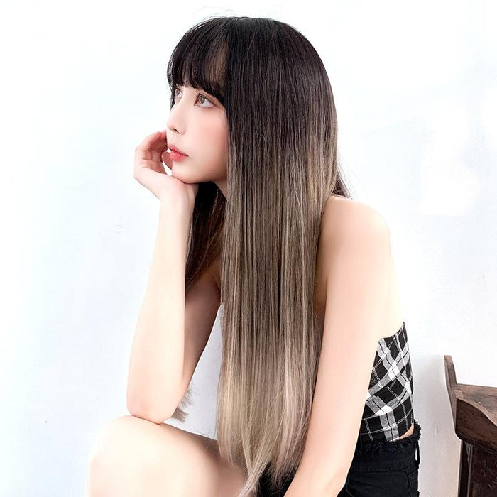 Long Straight Gradient Hair Wig Realistic Look