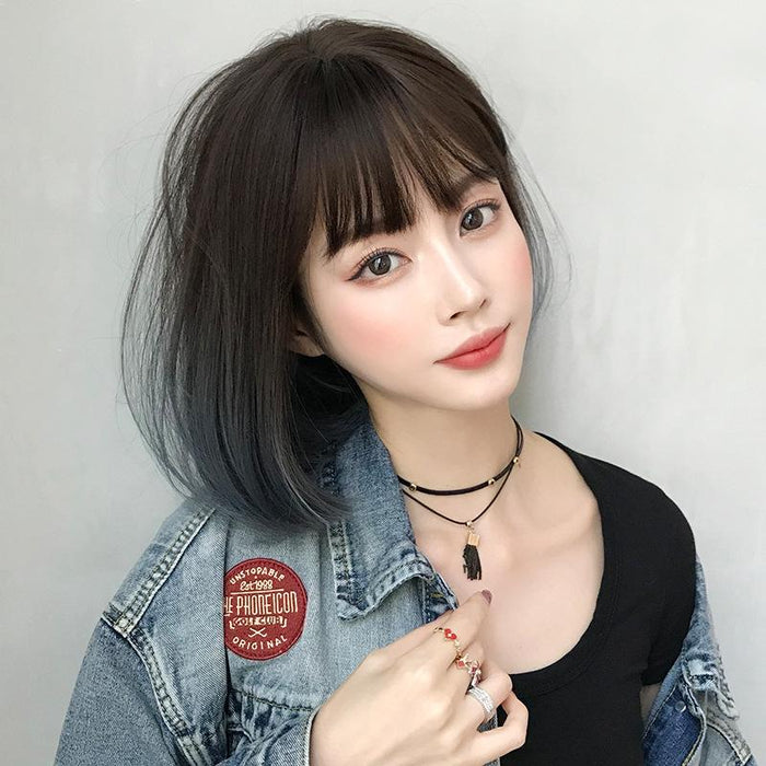 Short Bobo Student Wig Natural Gradient Blue