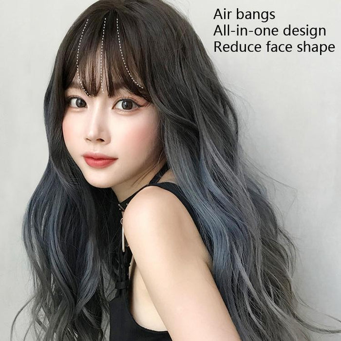 68Cm Gradient Fog Blue Gray Long Hair Wig