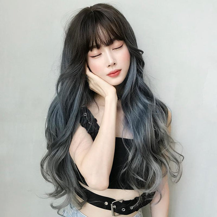 68Cm Gradient Fog Blue Gray Long Hair Wig