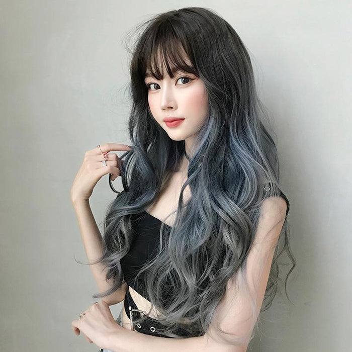 68Cm Gradient Fog Blue Gray Long Hair Wig