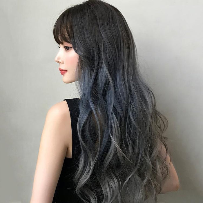 68Cm Gradient Fog Blue Gray Long Hair Wig