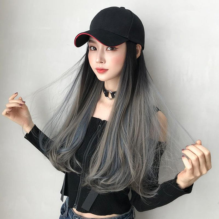 Gradient Long Curly Hair Cap Wig 60Cm