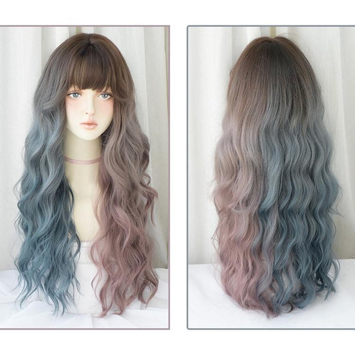 76Cm Gradient Mint Cherry Long Hair Wig Full Bangs