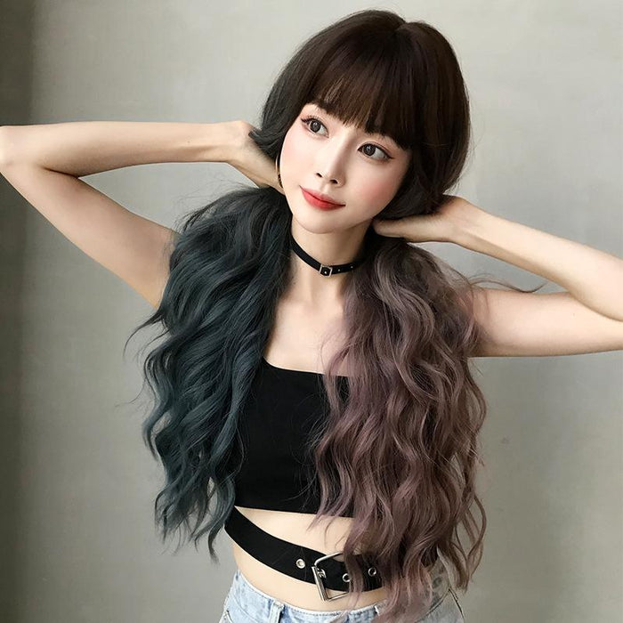 76Cm Gradient Mint Cherry Long Hair Wig Full Bangs