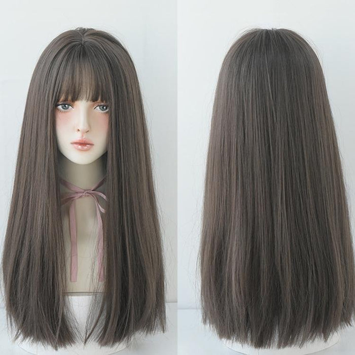 Long Straight Hair Wig Air Bangs Tea 58Cm