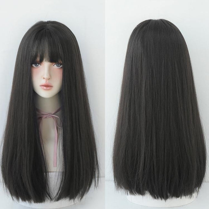 Long Straight Hair Wig Air Bangs Tea 58Cm