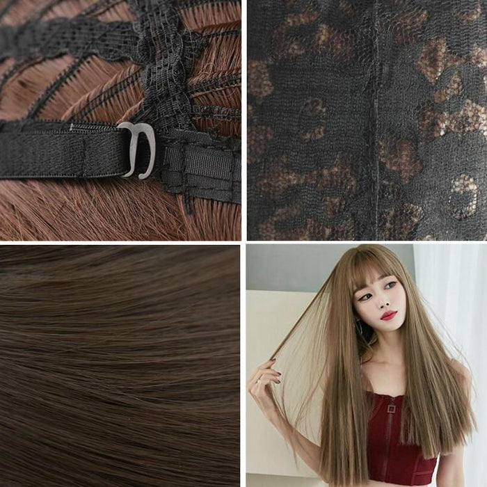 Long Straight Hair Wig Air Bangs Tea 58Cm