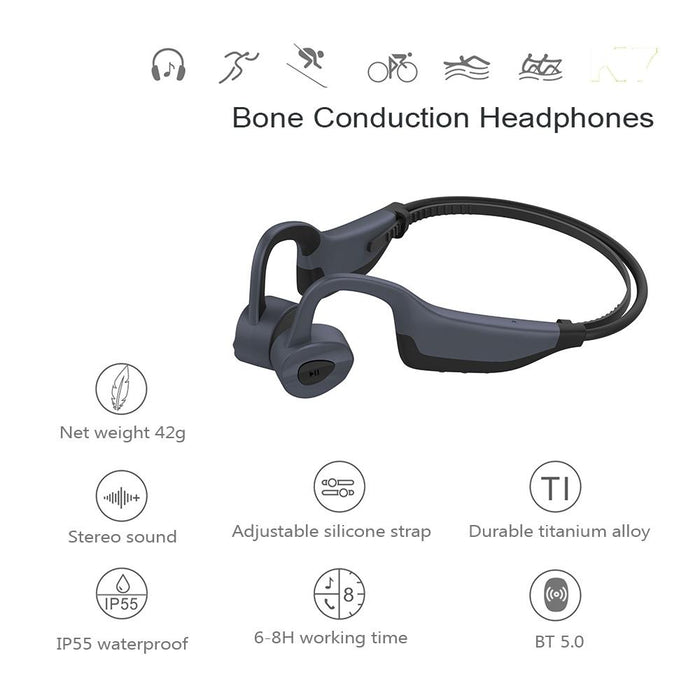 K7 Bone Conduction Bluetooth 5.0 Wireless Waterproof Earphones 16Gb Ram