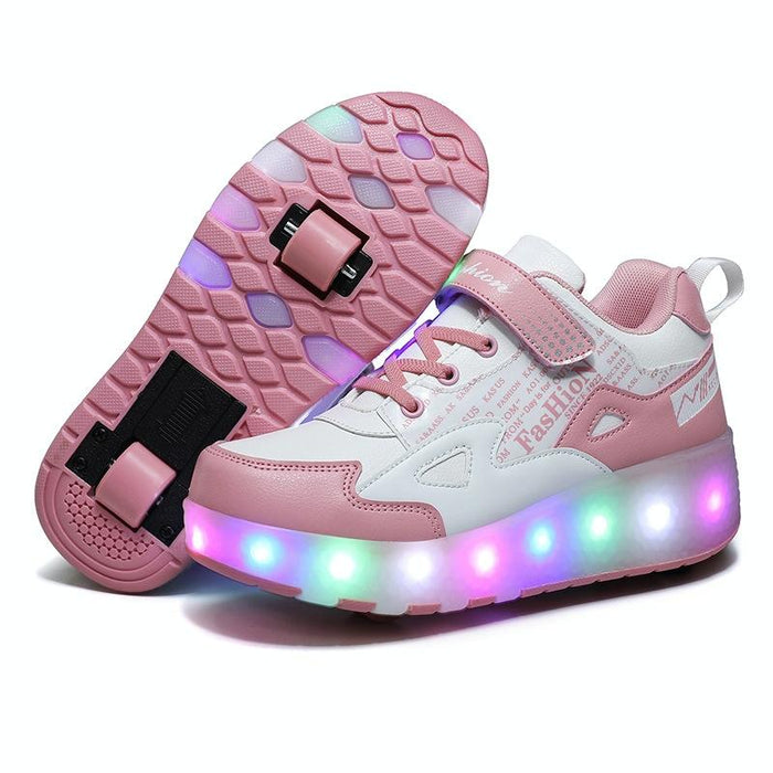 Two-Wheeled Children Rechargeable Light Wheel Skating Shoes - Size 27