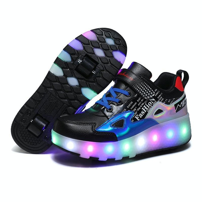 Two-Wheeled Children Rechargeable Light Wheel Skating Shoes - Size 27