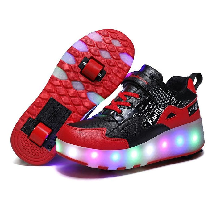 Two-Wheeled Children Rechargeable Light Wheel Skating Shoes - Size 27