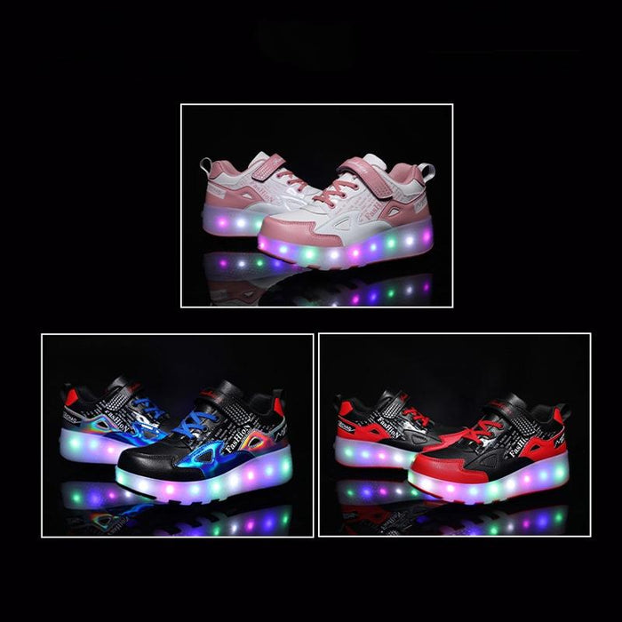 Two-Wheeled Children Rechargeable Light Wheel Skating Shoes - Size 27