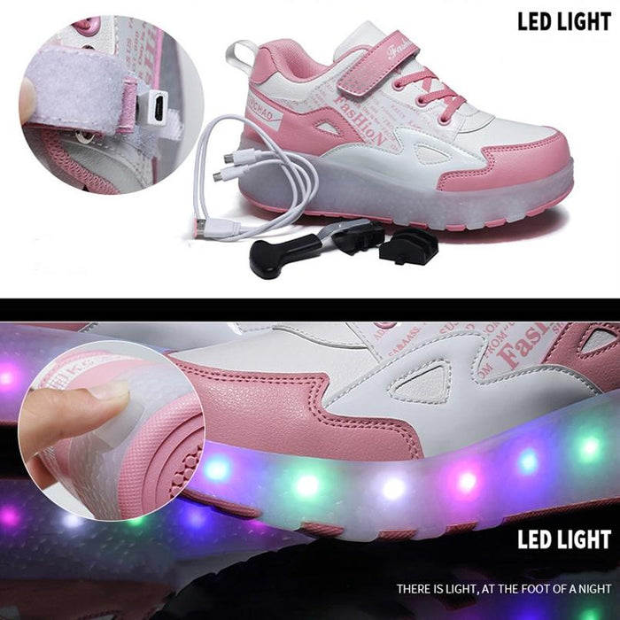 Two-Wheeled Children Rechargeable Light Wheel Skating Shoes - Size 27