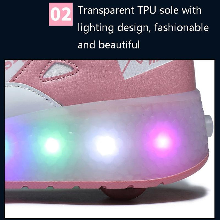 Two-Wheeled Children Rechargeable Light Wheel Skating Shoes - Size 27