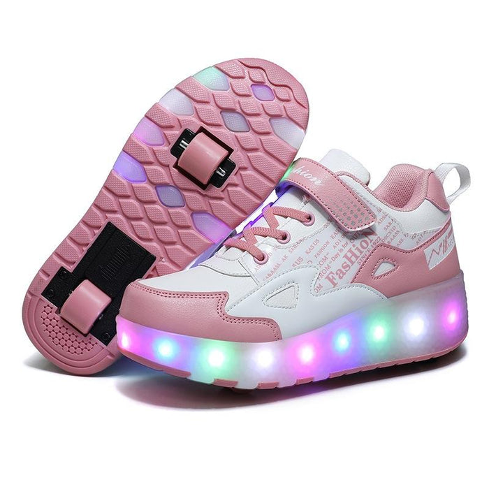 Two-Wheeled Children Rechargeable Light Wheel Skating Shoes - Size 28