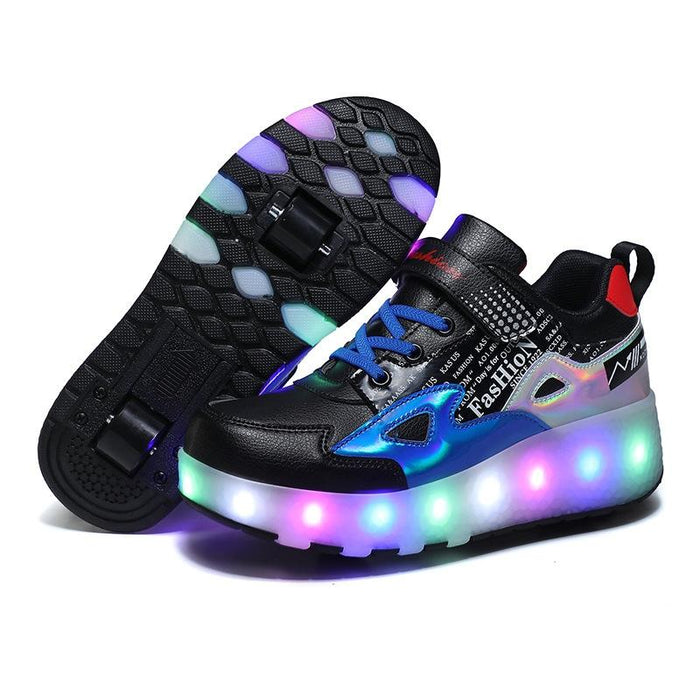 Two-Wheeled Children Rechargeable Light Wheel Skating Shoes - Size 28