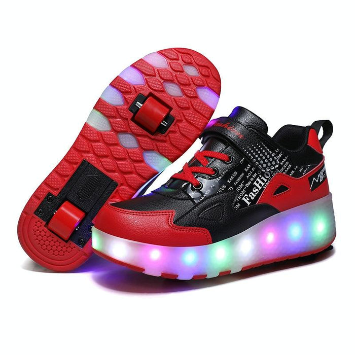 Two-Wheeled Children Rechargeable Light Wheel Skating Shoes - Size 28