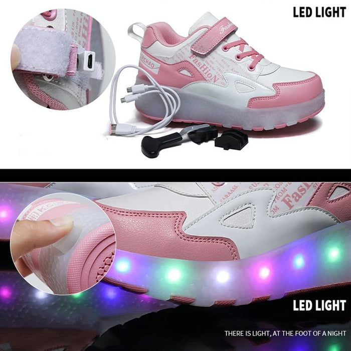 Two-Wheeled Children Rechargeable Light Wheel Skating Shoes - Size 30