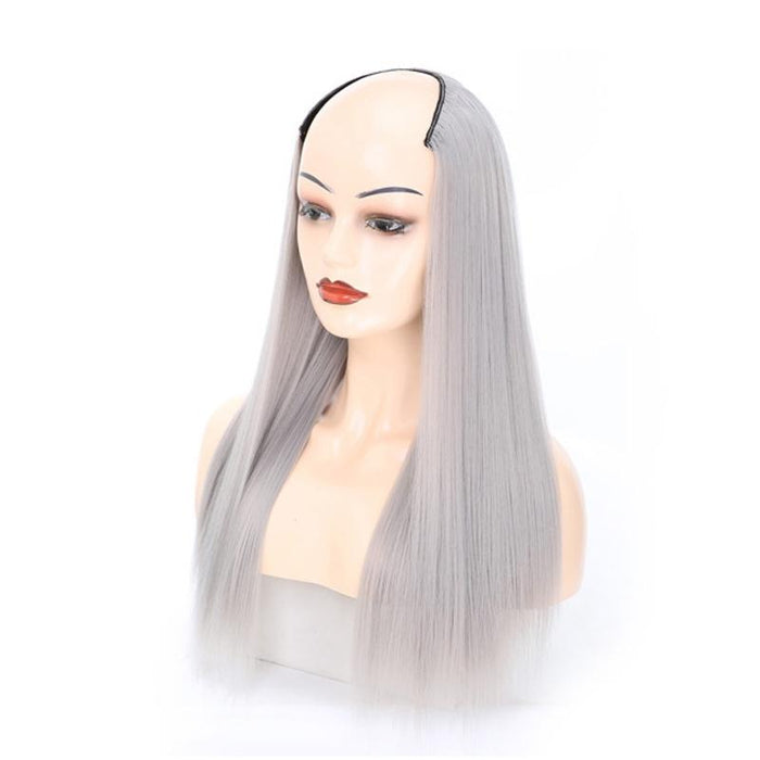 Long Straight U Shaped Half Wig Grandma Gray 14.Us 0906