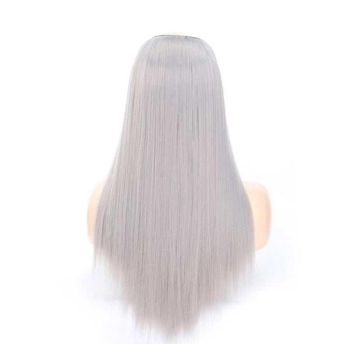 Long Straight U Shaped Half Wig Grandma Gray 14.Us 0906