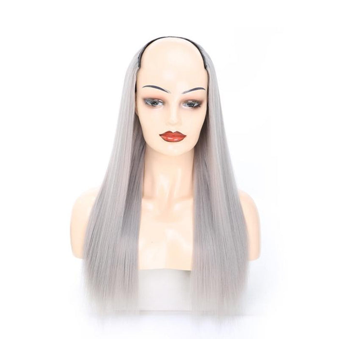 Long Straight U Shaped Half Wig Grandma Gray 14.Us 0906