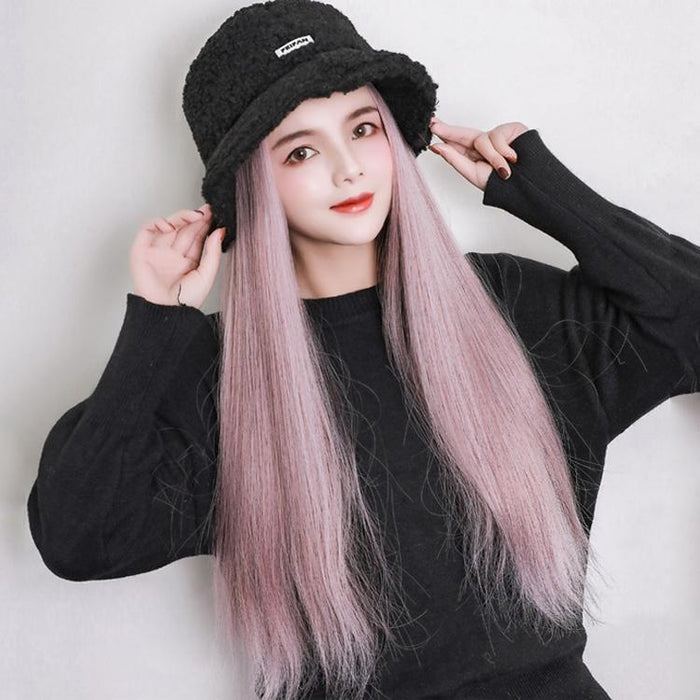 Autumn/Winter Detachable Hat Wig Long Straight Hair 8261Z 1