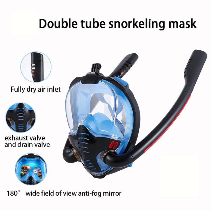 Full Dry Silicone Snorkel Mask for Adults - Double Tube
