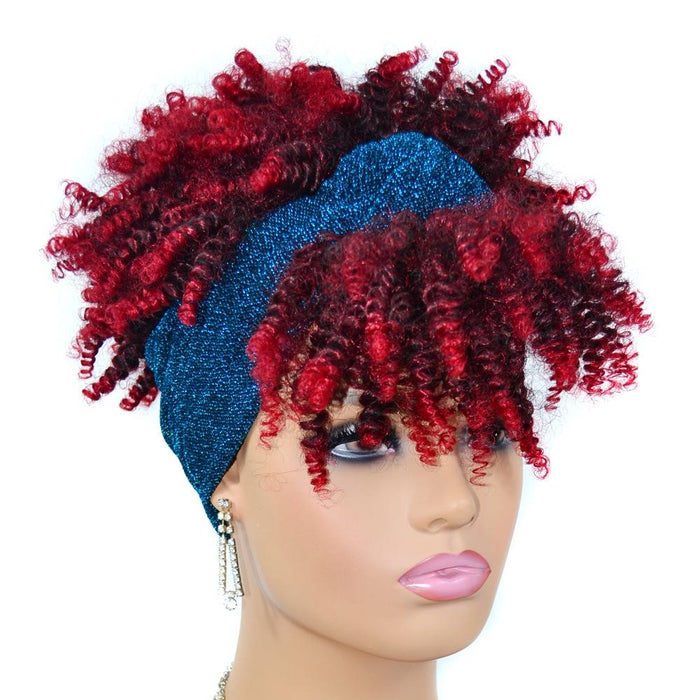 Small Curly Gradient Headscarf Wig Explosive Style