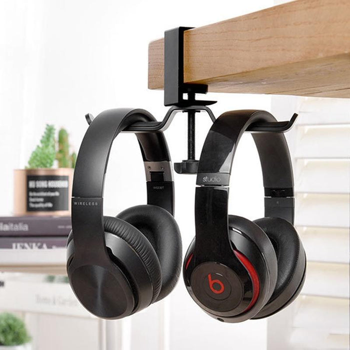 Universal Metal Headphone Double Bracket Headphone Hanger Desktop Lock Clip Headphone Display Shelf