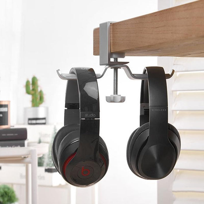 Universal Metal Headphone Double Bracket Headphone Hanger Desktop Lock Clip Headphone Display Shelf