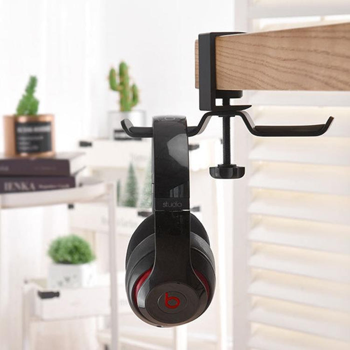 Universal Metal Headphone Double Bracket Headphone Hanger Desktop Lock Clip Headphone Display Shelf