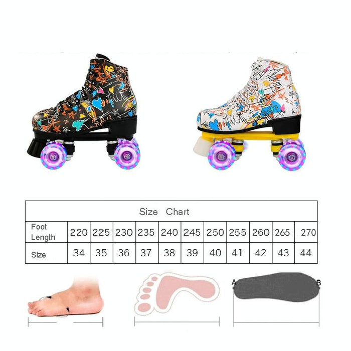 Adult Children Graffiti Double Row Four-Wheel Roller Skating Shoes - Size 34