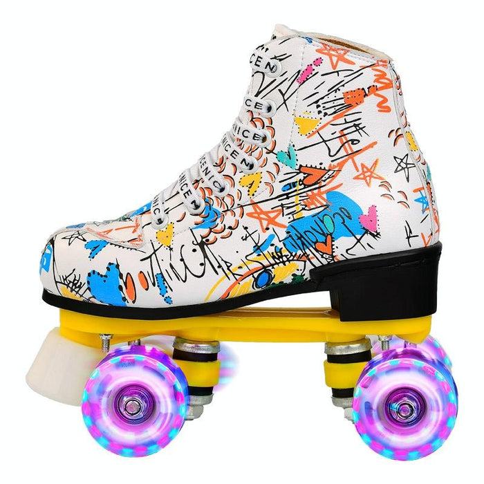 Adult Children Graffiti Double Row Four-Wheel Roller Skating Shoes - Size 39