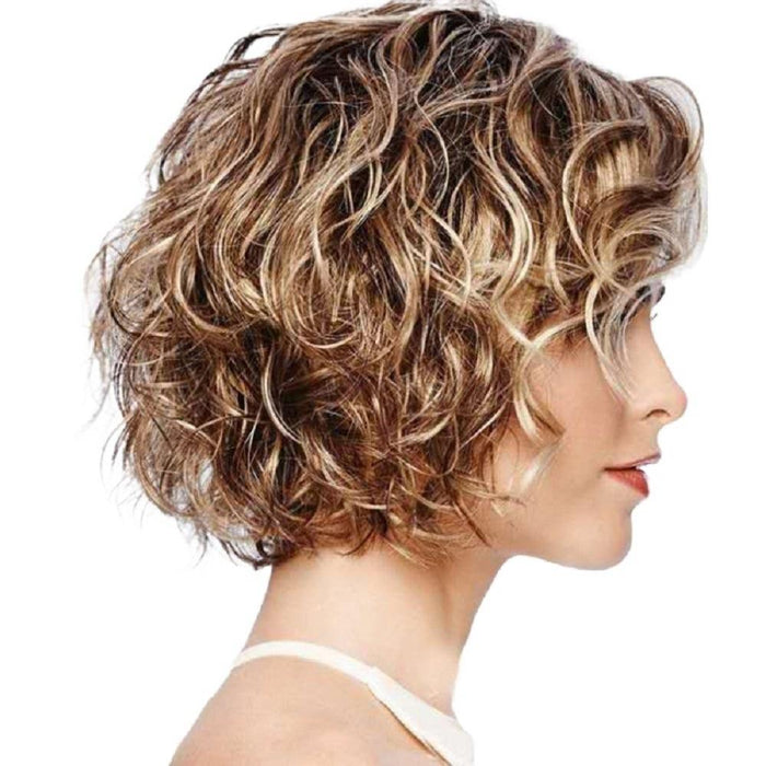 Short Curly Wig Oblique Bangs For Women