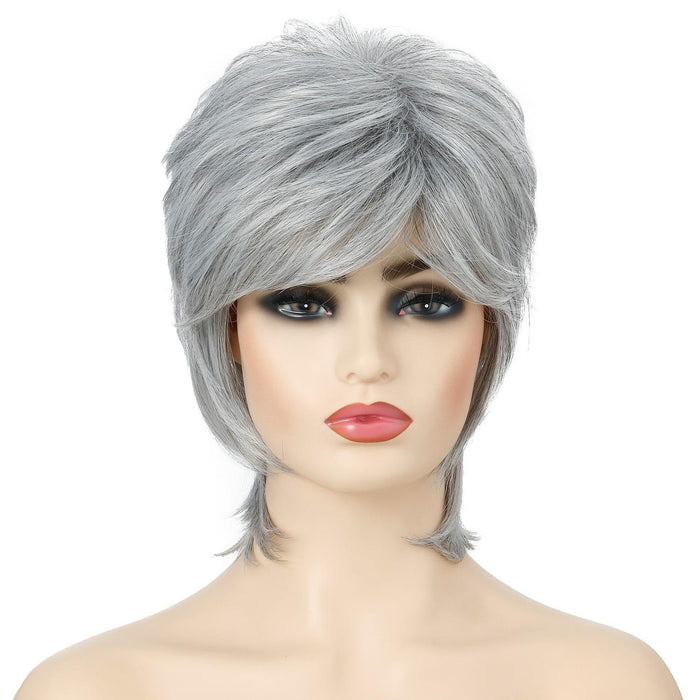 Fluffy Silver Short Hair Wigs Set