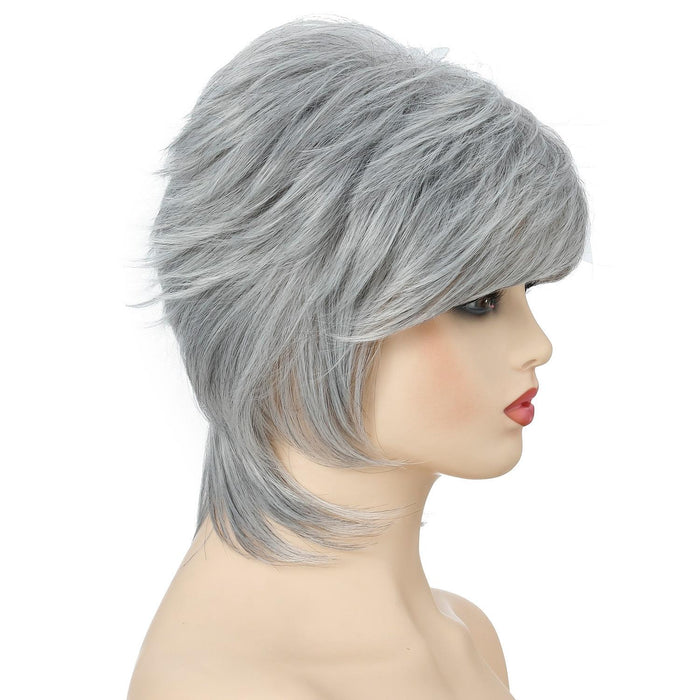 Fluffy Silver Short Hair Wigs Set