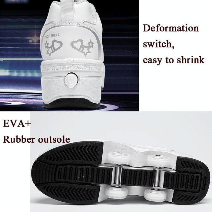 Two-Purpose Deformation Double Row Rune Roller Skating Shoes - Size 33