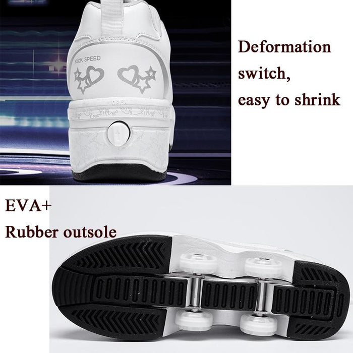 Two-Purpose Deformation Double Row Rune Roller Skating Shoes - Size 34