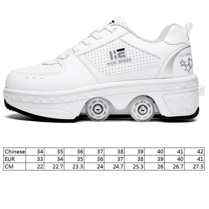 Two-Purpose Deformation Double Row Rune Roller Skating Shoes - Size 34