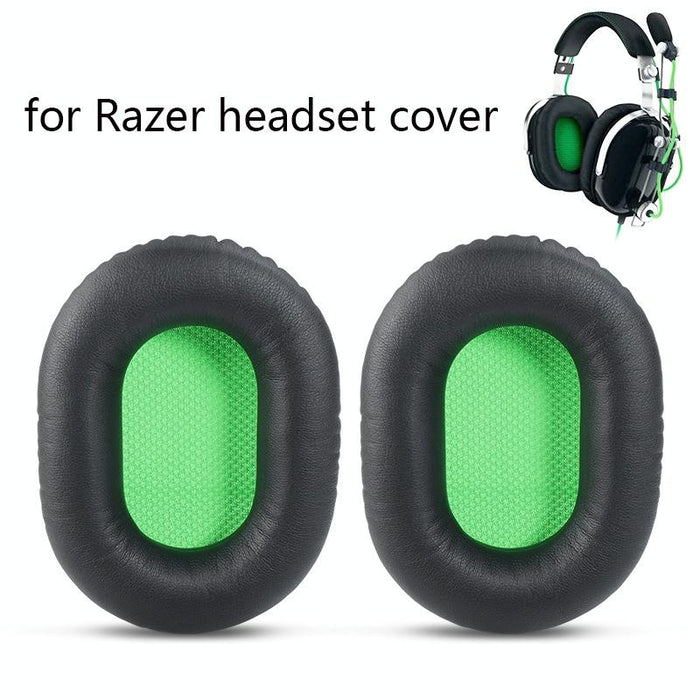 2 Pcs Headset Sponge Cover For Razer V2 - Black Skin Green Net