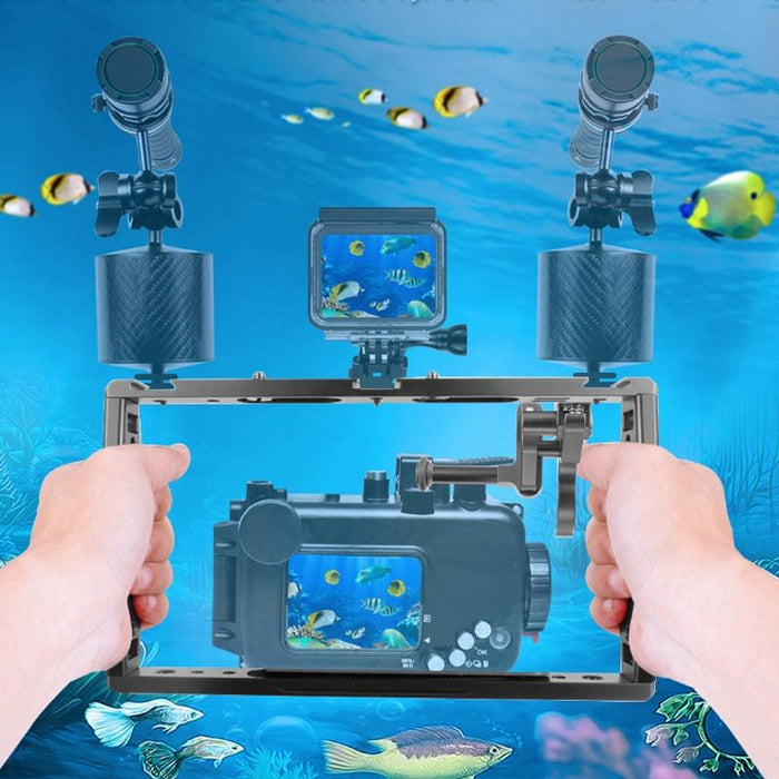 Diving Dual Handheld Grip Bracket Stabilizer Extension Phone Clamp Camera Rig Cage Underwater Case For Gopro Hero9 /8 /7 - Black Bracket & Shutter