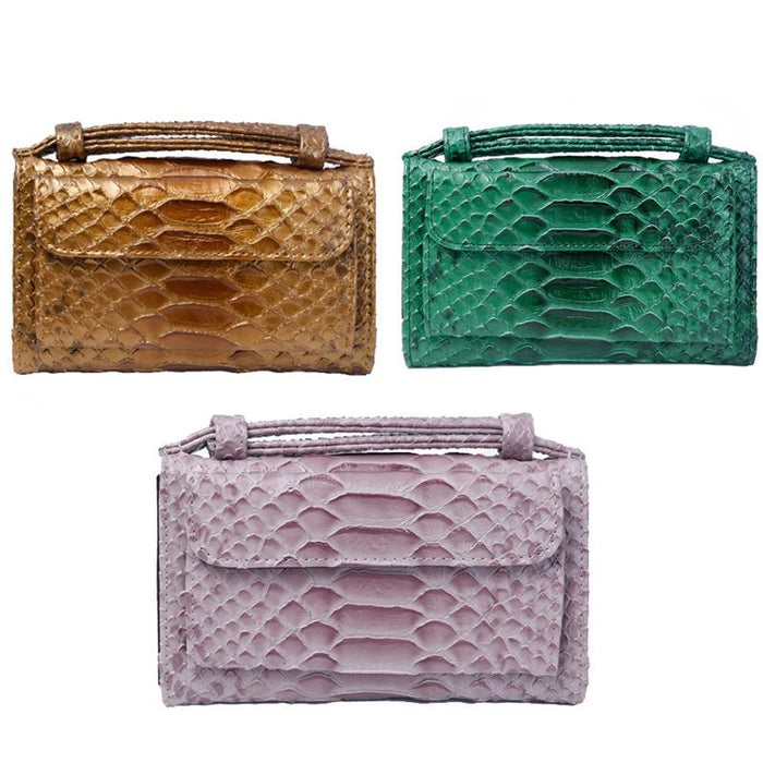 Snake Texture Print Clutch Long Crossbody Bag With Chain