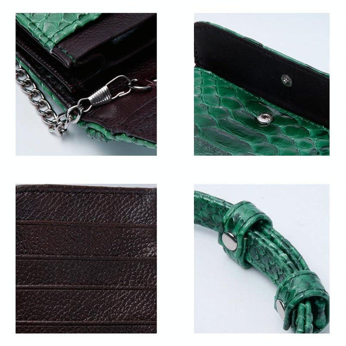 Snake Texture Print Clutch Long Crossbody Bag With Chain