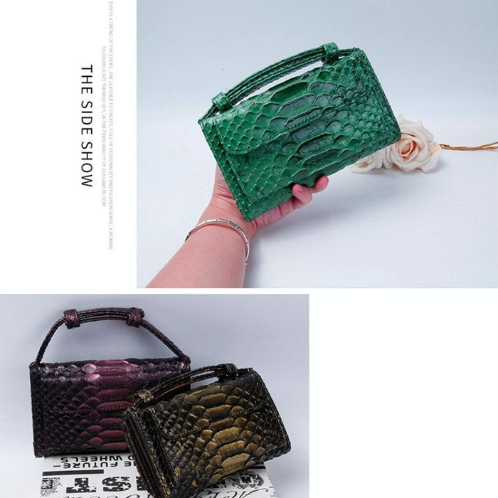 Snake Texture Print Clutch Long Crossbody Bag With Chain