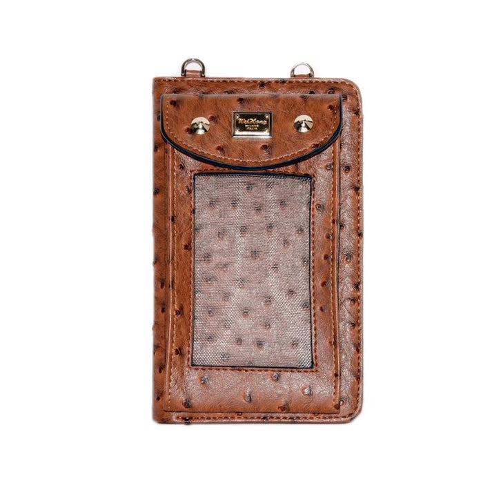 Multifunctional Touch Screen Hanging Neck Ostrich Pattern Mobile Phone Bag Women One-Shoulder Messenger Mini Coin Purse