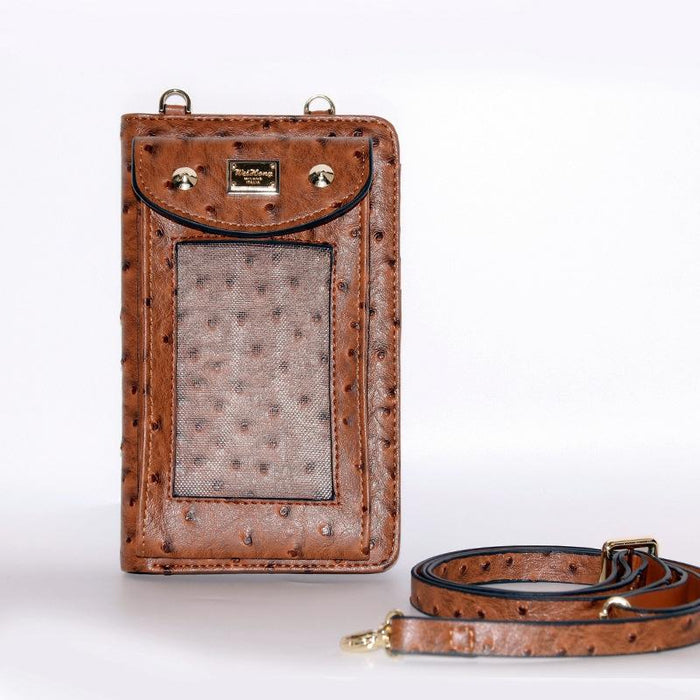 Multifunctional Touch Screen Hanging Neck Ostrich Pattern Mobile Phone Bag Women One-Shoulder Messenger Mini Coin Purse