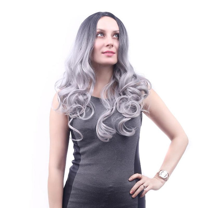 Gray Medium Curly Wig Bangs