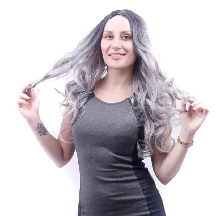 Gray Medium Curly Wig Bangs